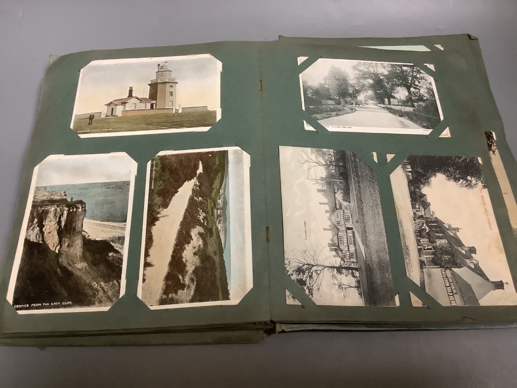 An Edwardian postcard album, British topographical to include Brighton West and Palace piers